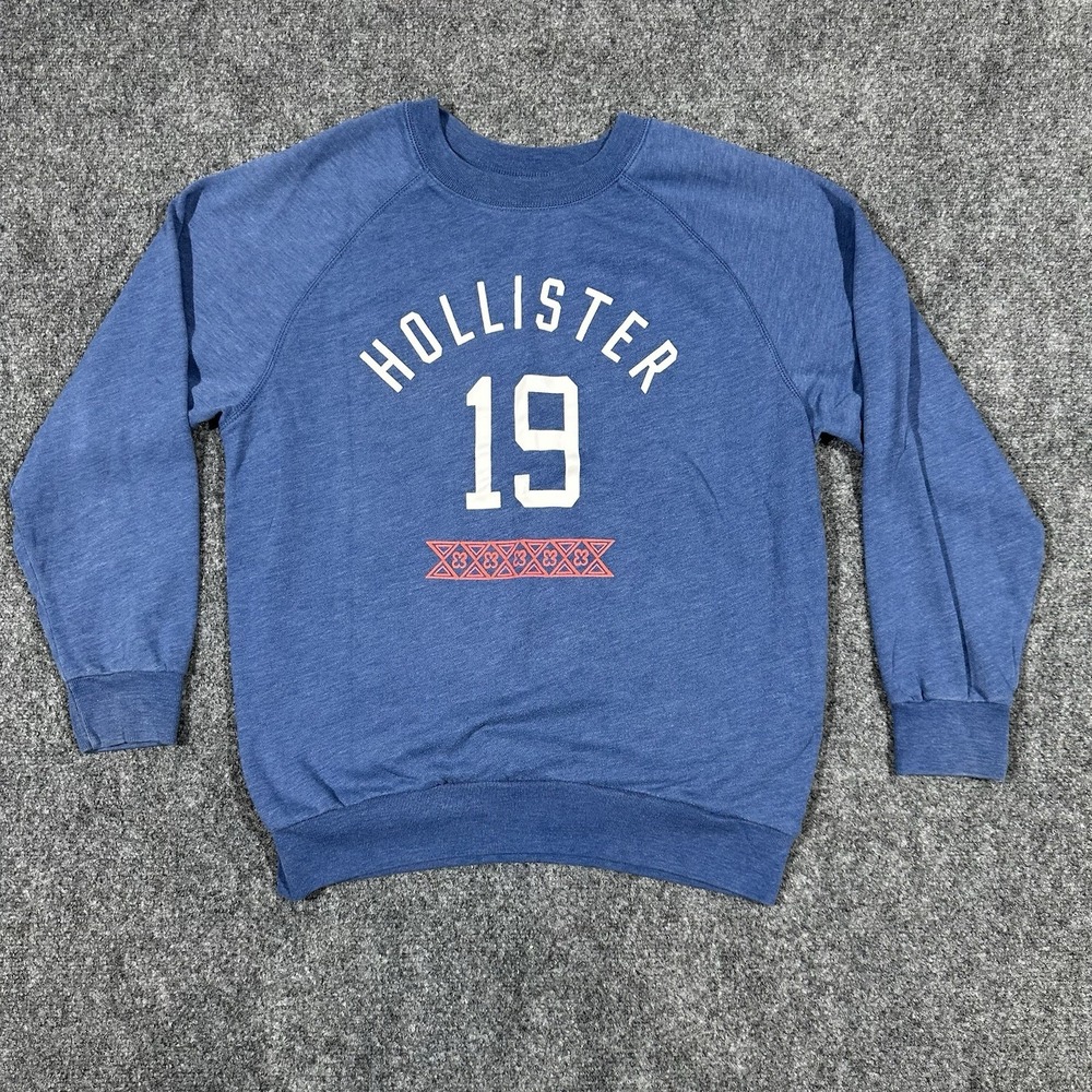 Hollister California Blue Raglan Graphic Sweatshirt Mens‎ Small Pullover Fleece